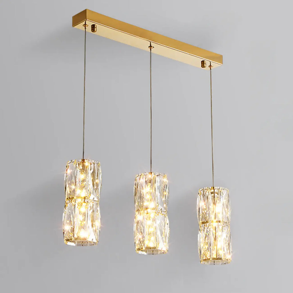 Cylinder Crystal Island Pendant Light Dimmable LED for Kitchen