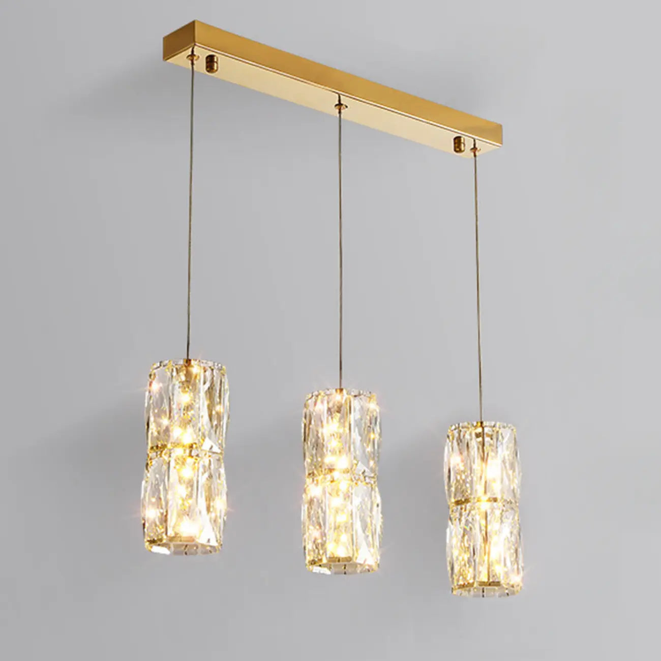 Cylinder Crystal Island Pendant Light Dimmable LED for Kitchen