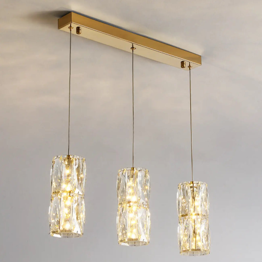 Cylinder Crystal Island Pendant Light Dimmable LED for Kitchen