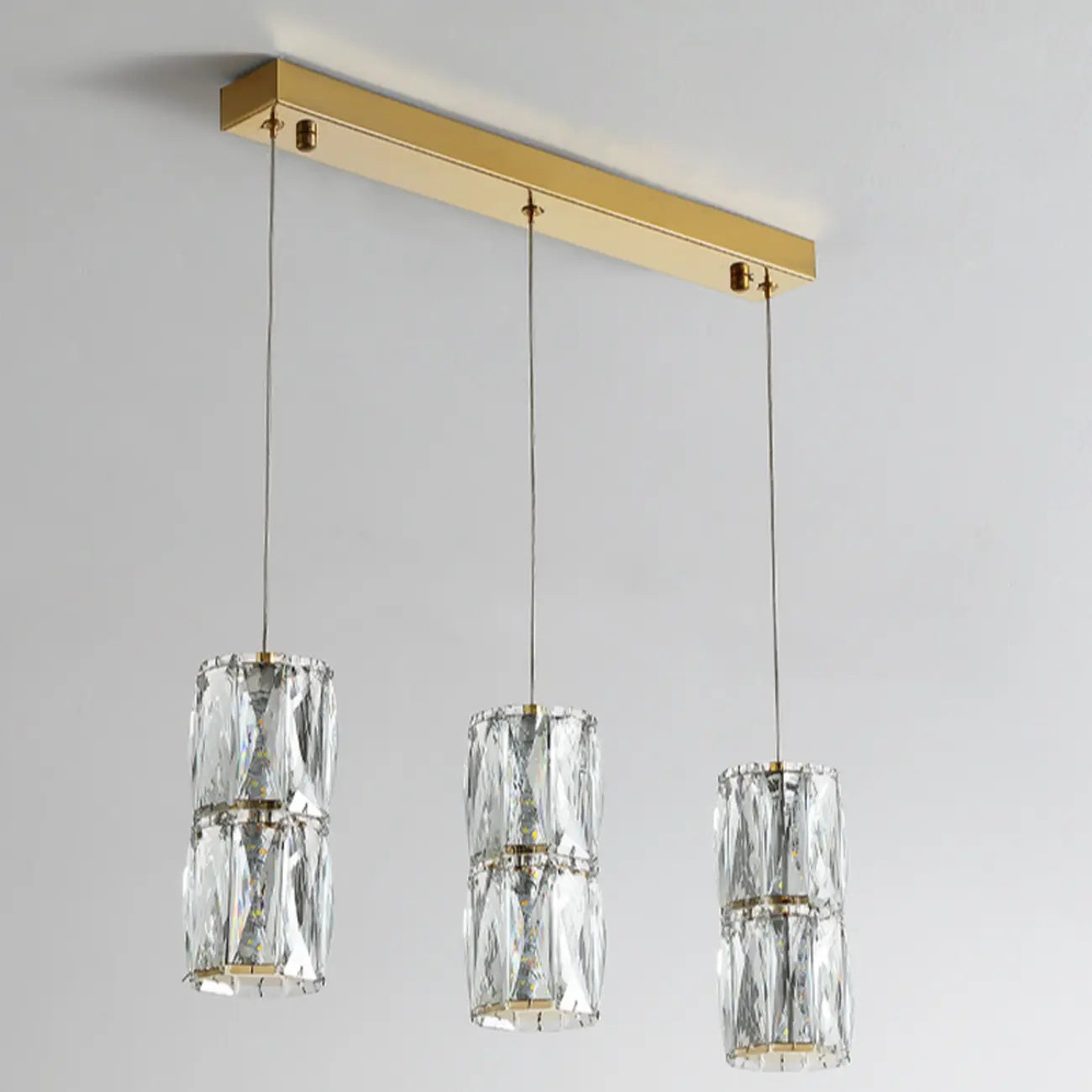 Cylinder Crystal Island Pendant Light Dimmable LED for Kitchen