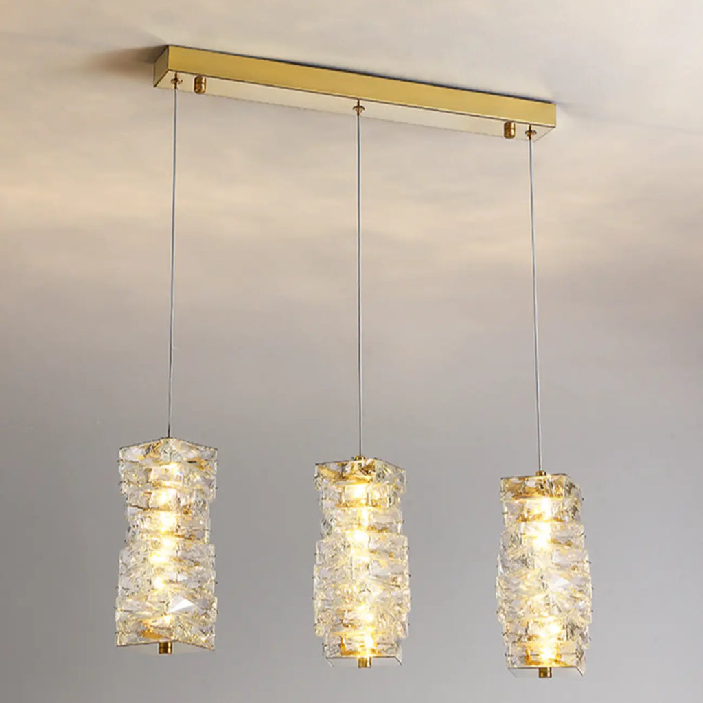 Cylinder Crystal Island Pendant Light Dimmable LED for Kitchen
