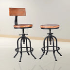 Industrial Round Adjustable Wooden Metal Bar Stools With Backs