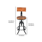 Industrial Round Adjustable Wooden Metal Bar Stools With Backs
