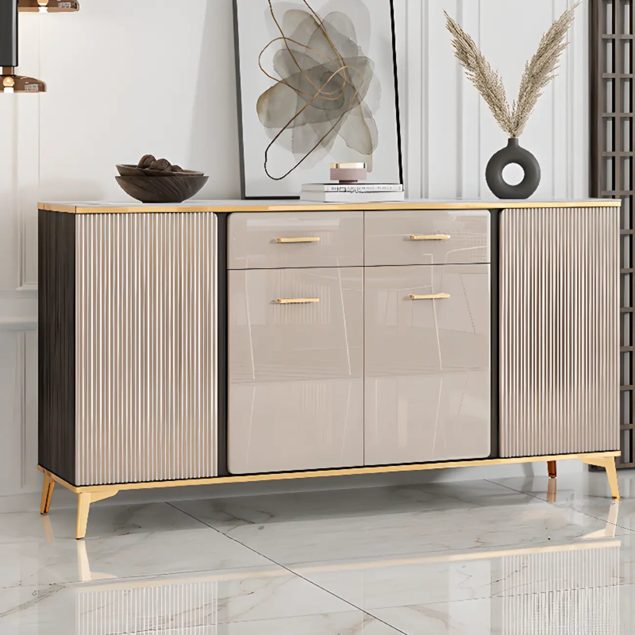 Glam Adjustable Wooden Dining Hutch China Cabinet