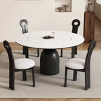 Simple Black Wood Round Stone Dining Table