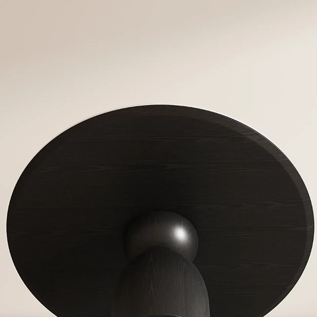 Simple Black Wood Round Stone Dining Table