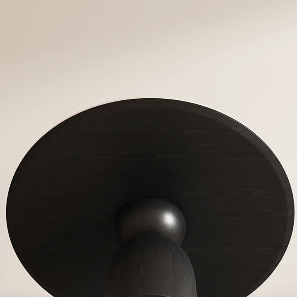 Simple Black Wood Round Stone Dining Table