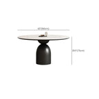 Simple Black Wood Round Stone Dining Table