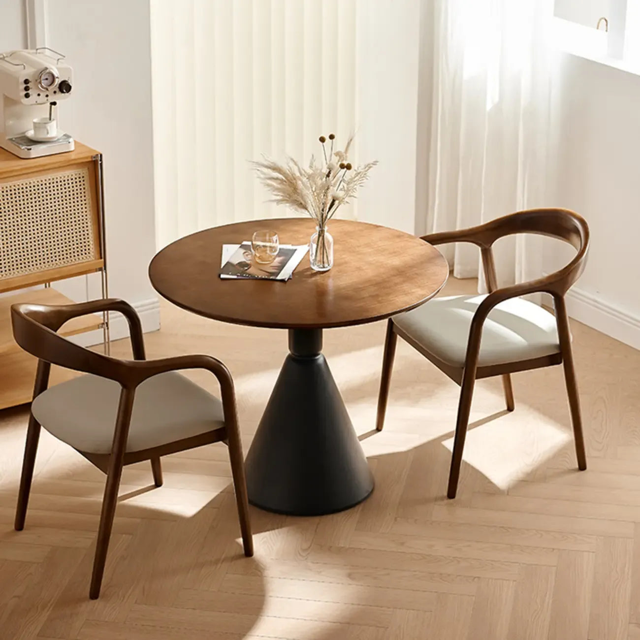 Simple Brown Wood Round Dining Table for Small Space