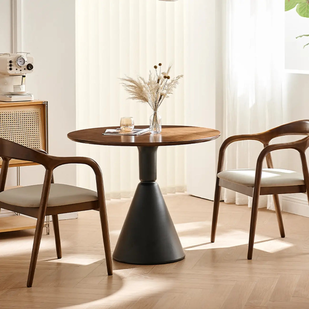 Simple Brown Wood Round Dining Table for Small Space