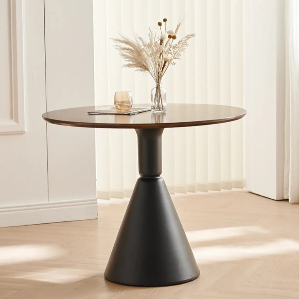 Simple Brown Wood Round Dining Table for Small Space