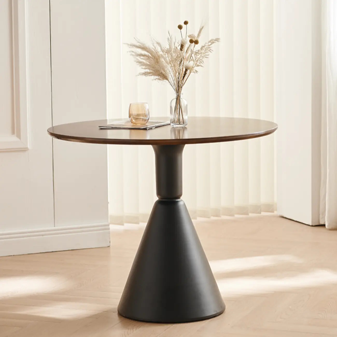 Simple Brown Wood Round Dining Table for Small Space