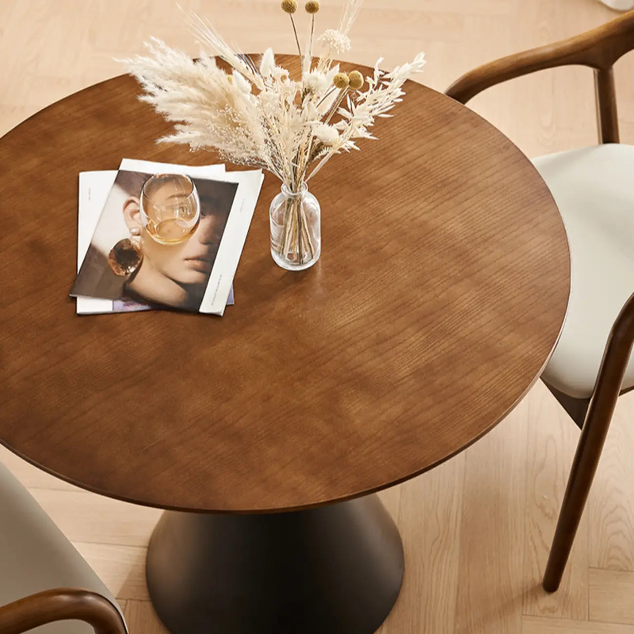 Simple Brown Wood Round Dining Table for Small Space