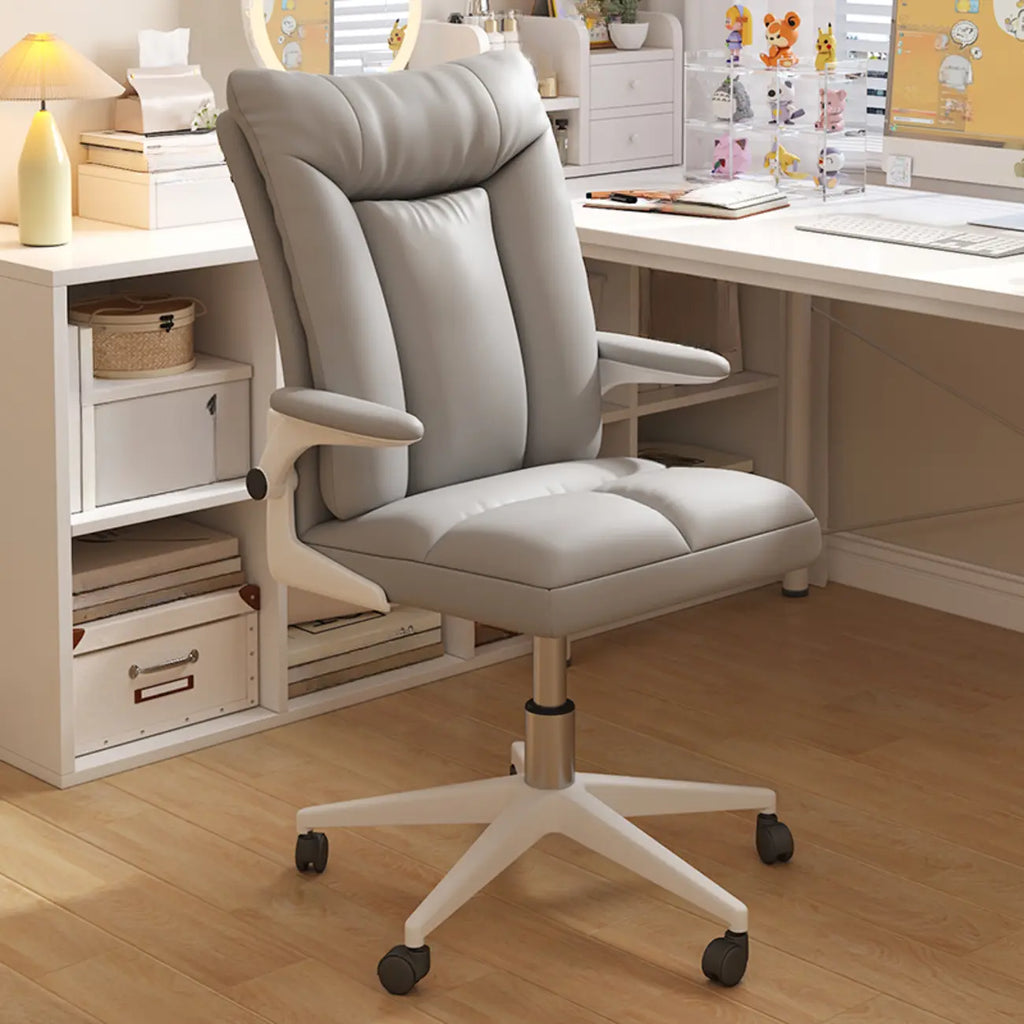Modern White Fabric Upholstered Adjustable Swivel Office Chair