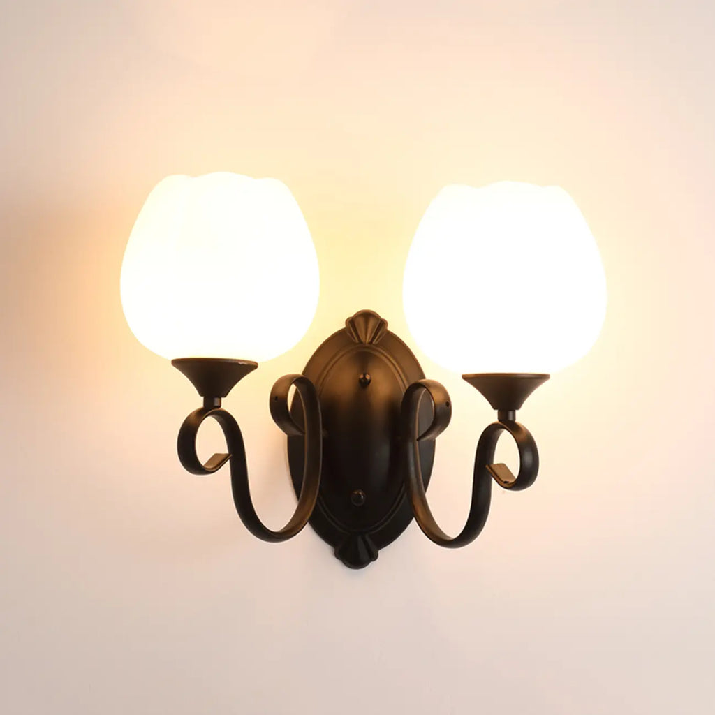 1/2 Light White Wall Sconce with Glass Shade for Living Room