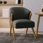 Glam Grey Fabric Accent Chair with Wooden Legs for Living Room