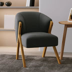 Glam Grey Fabric Accent Chair with Wooden Legs for Living Room