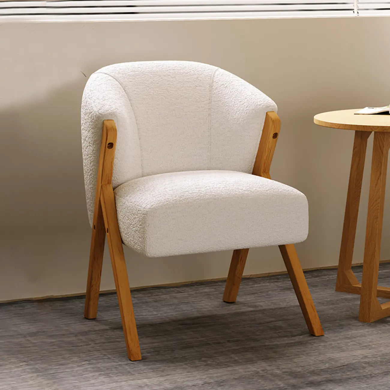 Glam Grey Fabric Accent Chair with Wooden Legs for Living Room