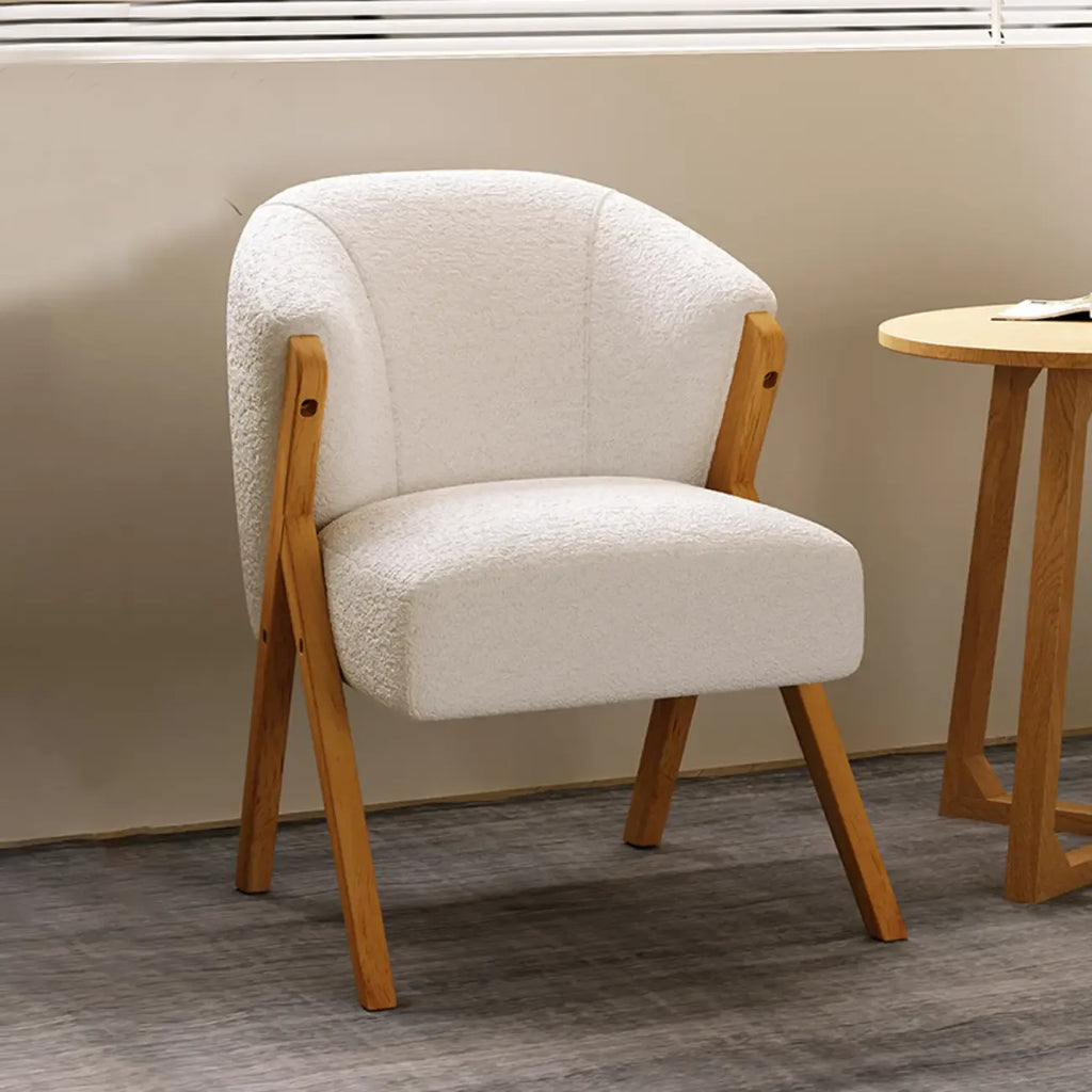 Glam Grey Fabric Accent Chair with Wooden Legs for Living Room