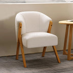 Glam Grey Fabric Accent Chair with Wooden Legs for Living Room
