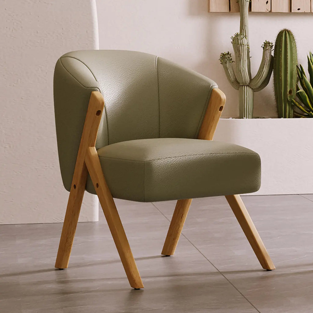 Glam Grey Fabric Accent Chair with Wooden Legs for Living Room
