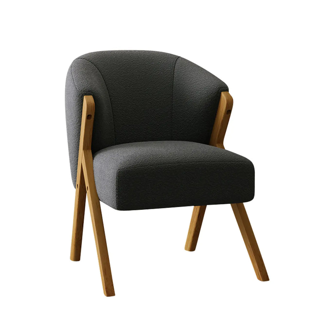Glam Grey Fabric Accent Chair with Wooden Legs for Living Room