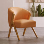 Glam Grey Fabric Accent Chair with Wooden Legs for Living Room
