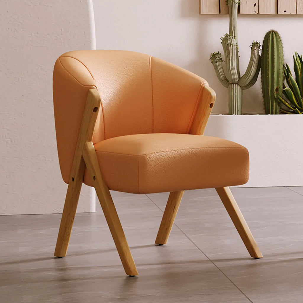 Glam Grey Fabric Accent Chair with Wooden Legs for Living Room