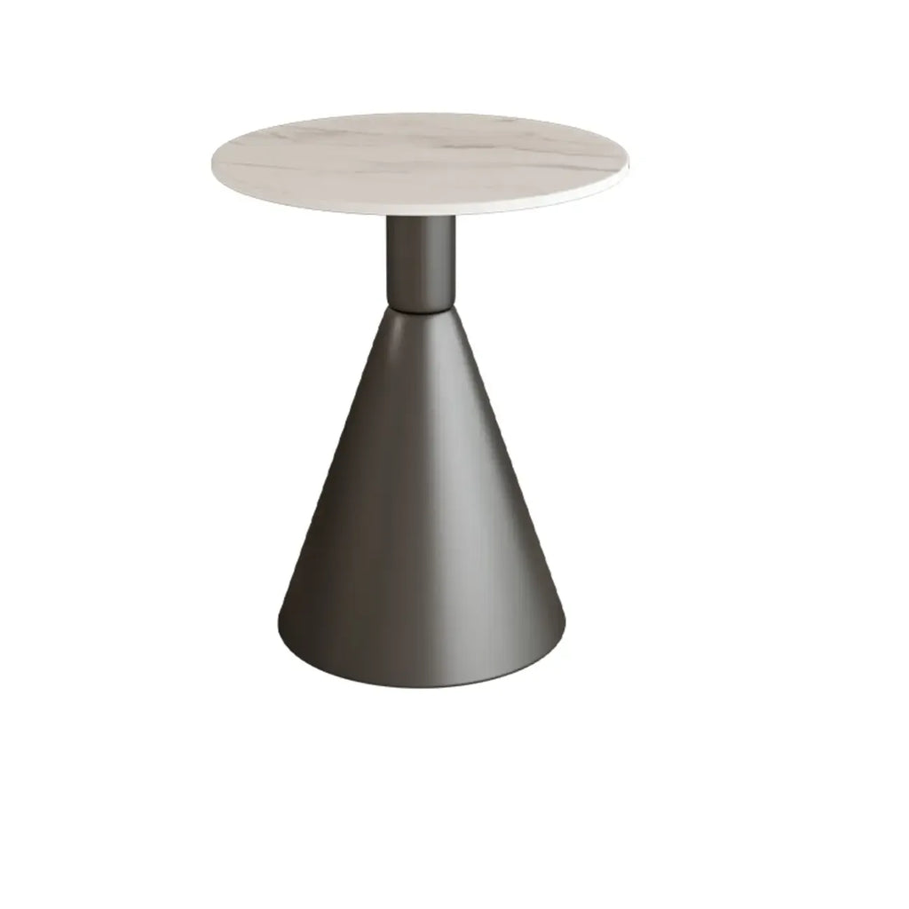 Modish Stone Round End Table with Metal Base