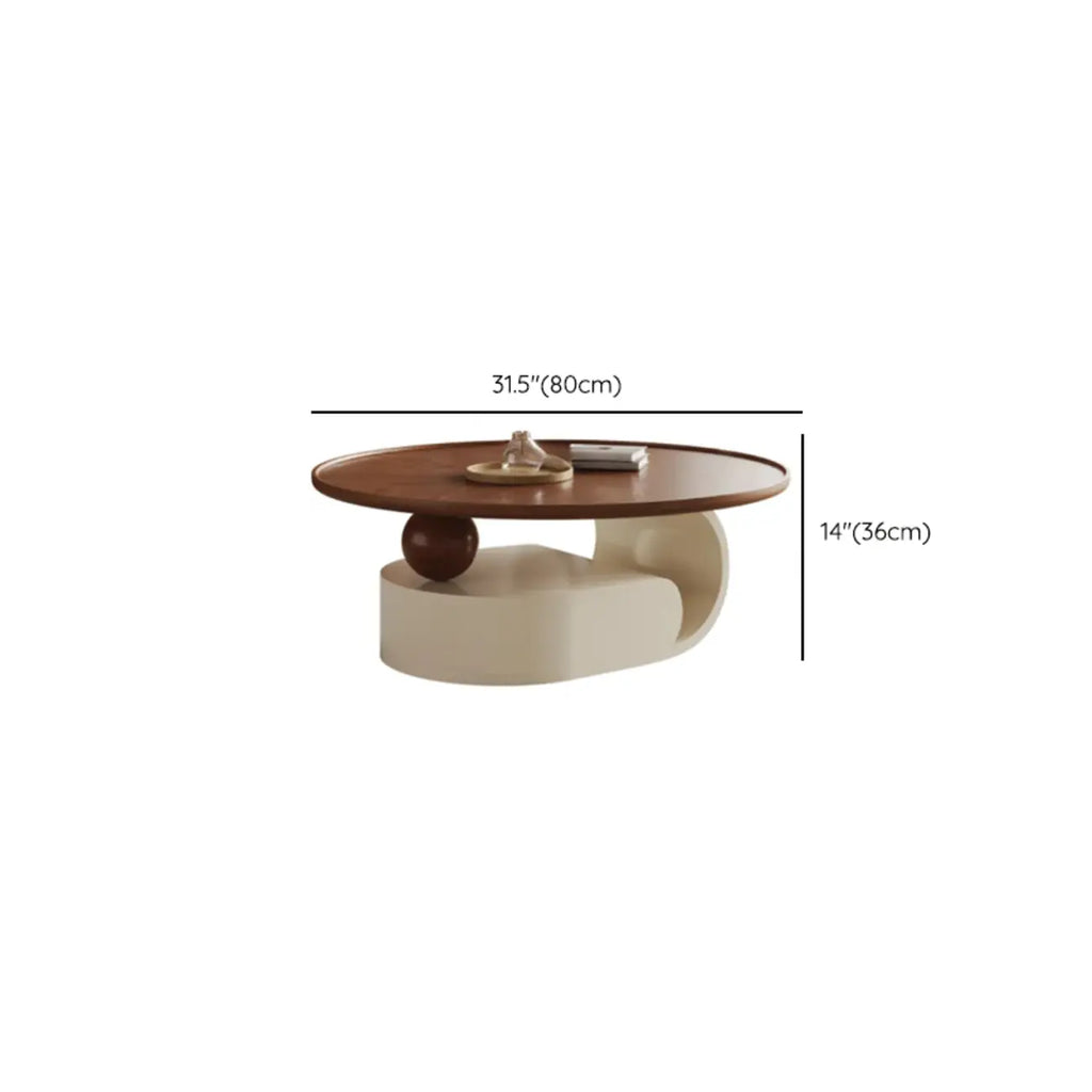 Metal Base Nesting Brown Wood Round Drawer Coffee Table