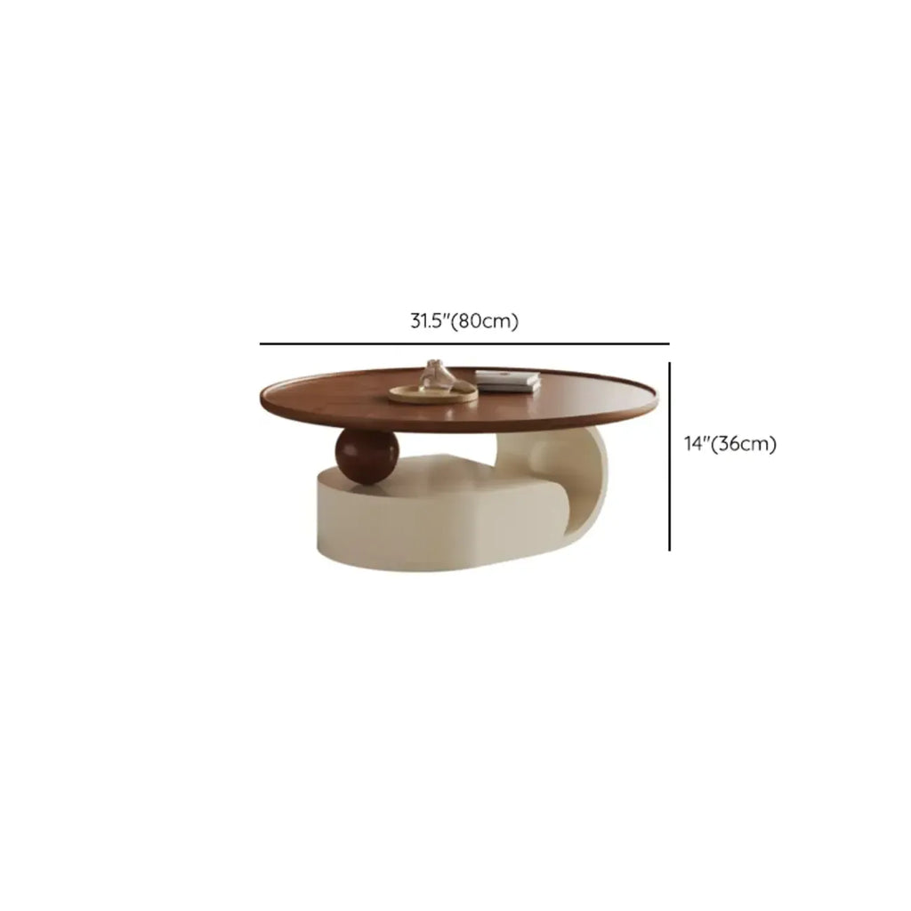 Metal Base Nesting Brown Wood Round Drawer Coffee Table