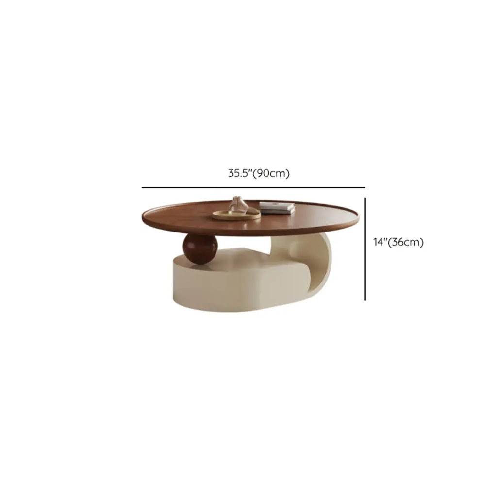 Metal Base Nesting Brown Wood Round Drawer Coffee Table