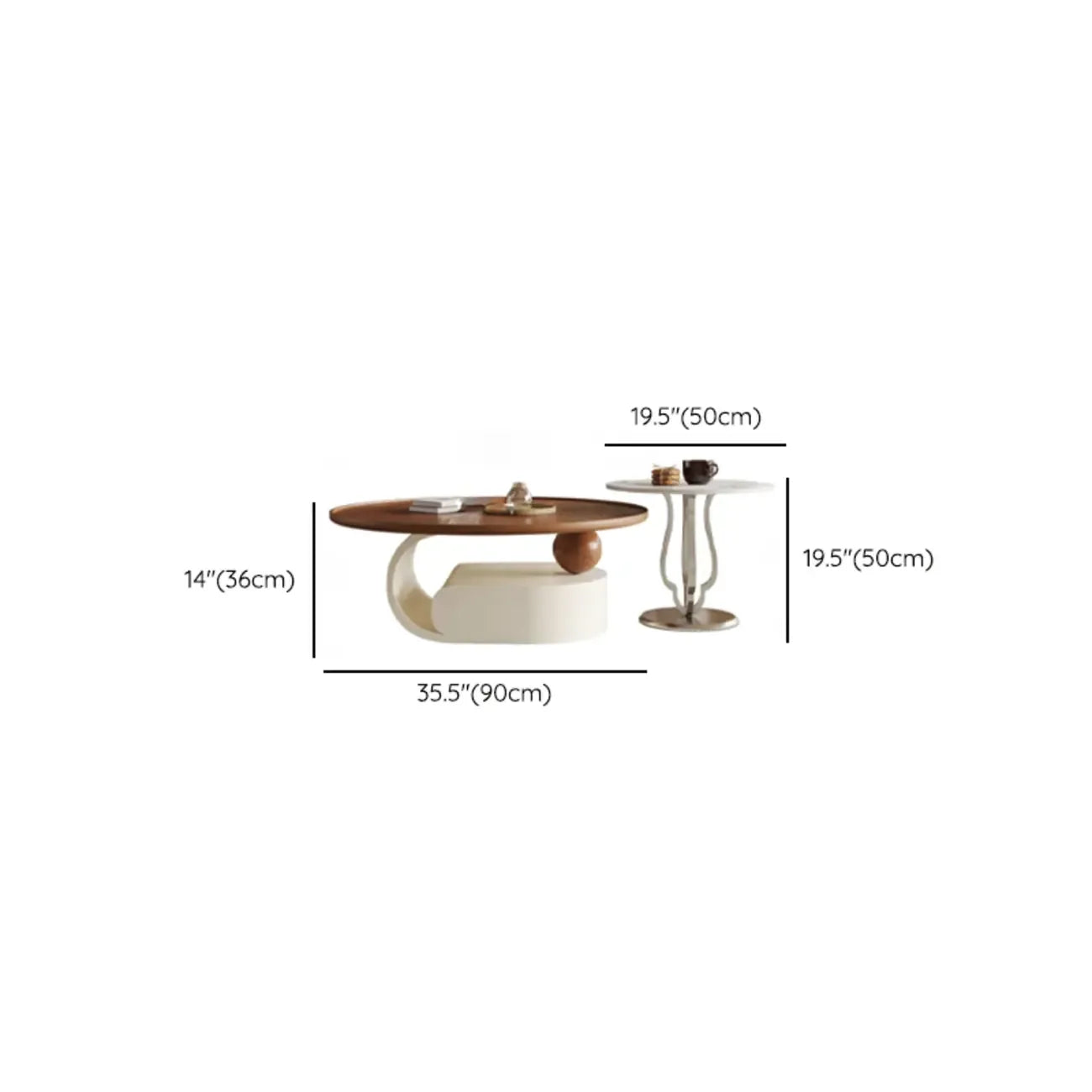 Metal Base Nesting Brown Wood Round Drawer Coffee Table
