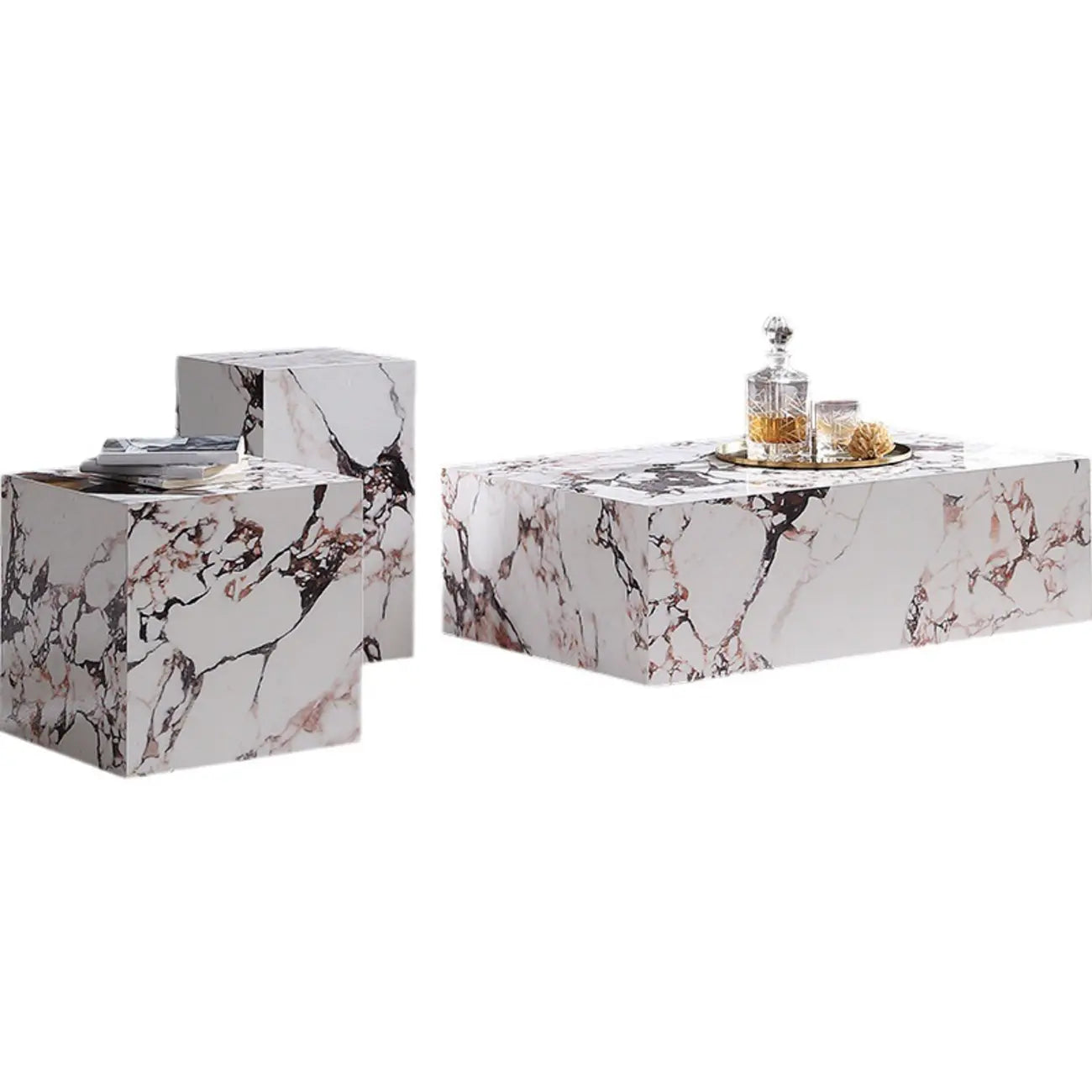 Sleek Sintered Stone Block Base Side Coffee Table