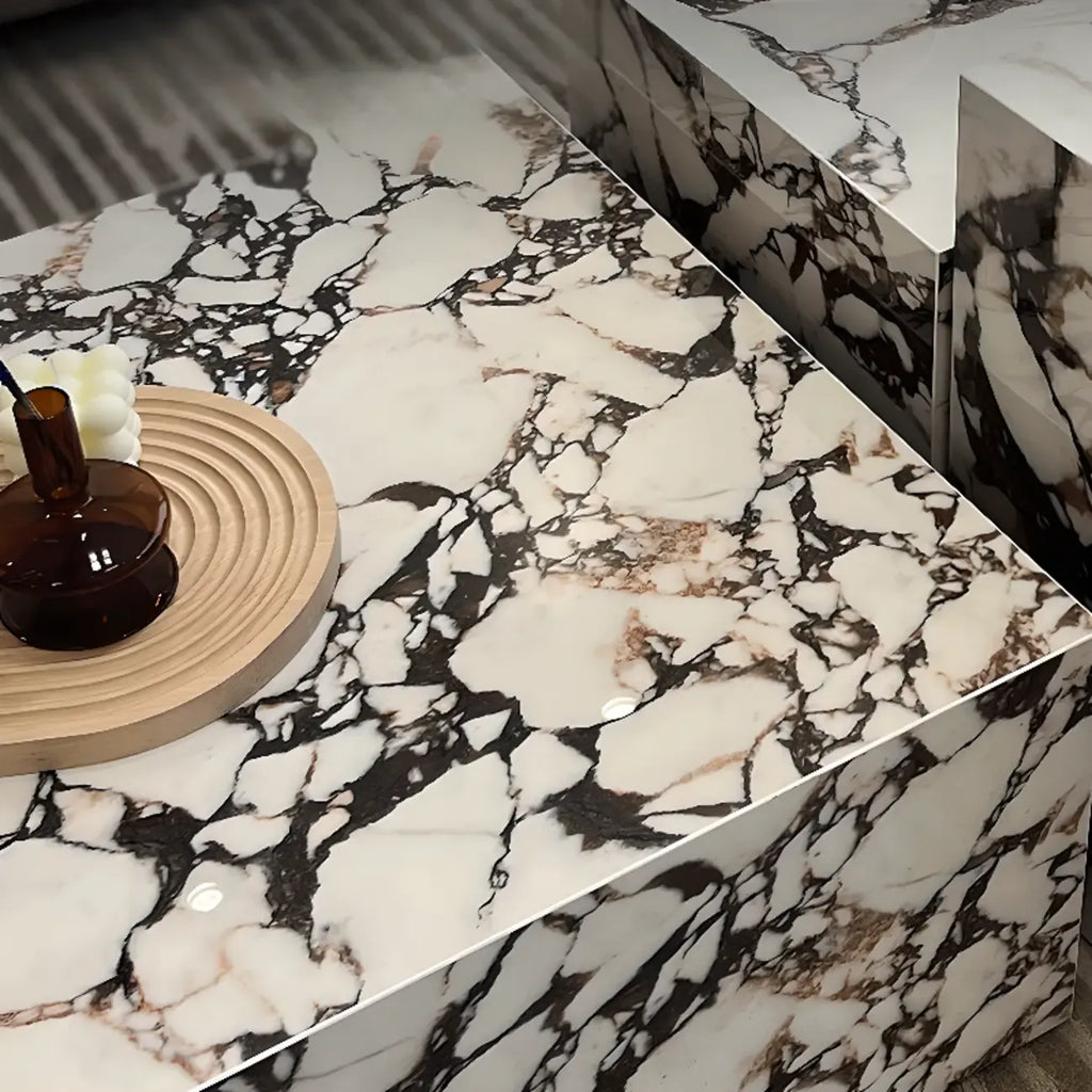 Sleek Sintered Stone Block Base Side Coffee Table