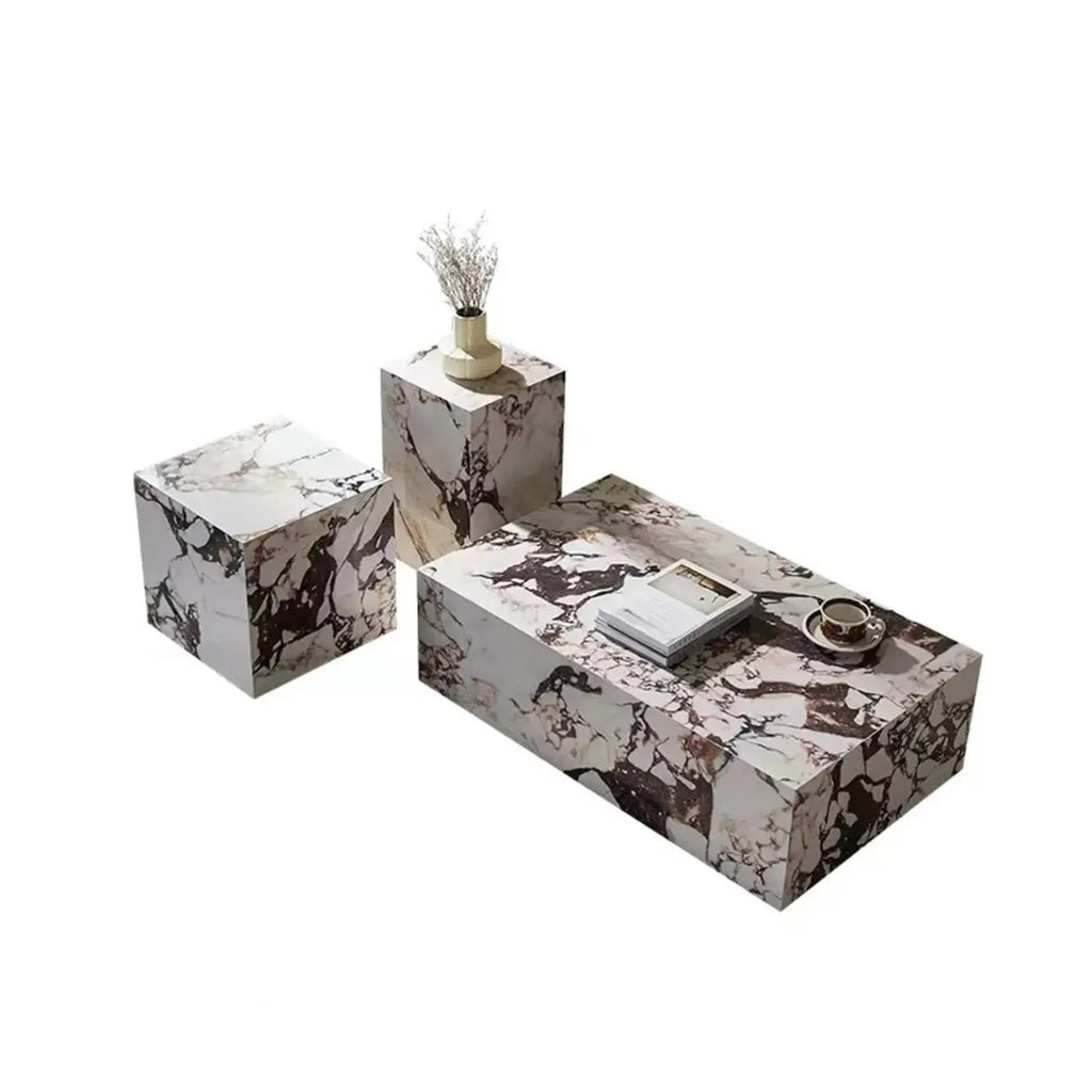 Sleek Sintered Stone Block Base Side Coffee Table