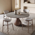 Scandinavian Brown Grey Round Dining Table with Pedestal