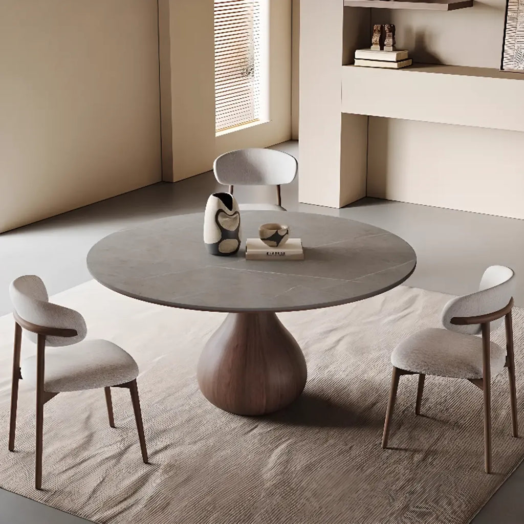 Scandinavian Brown Grey Round Dining Table with Pedestal