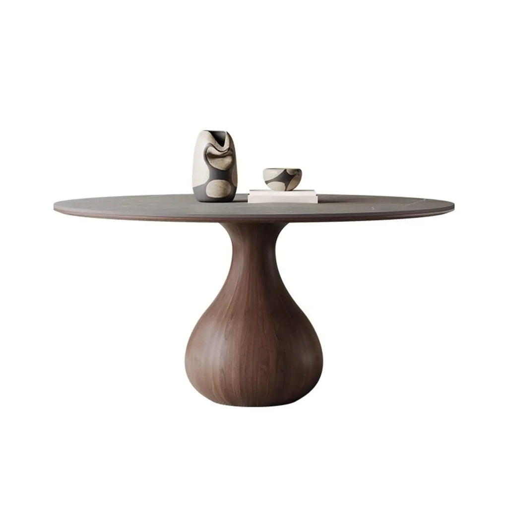 Scandinavian Brown Grey Round Dining Table with Pedestal