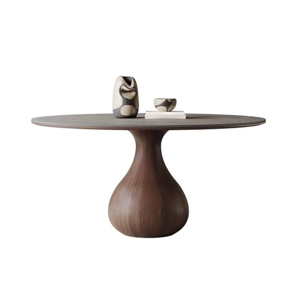 Scandinavian Brown Grey Round Dining Table with Pedestal