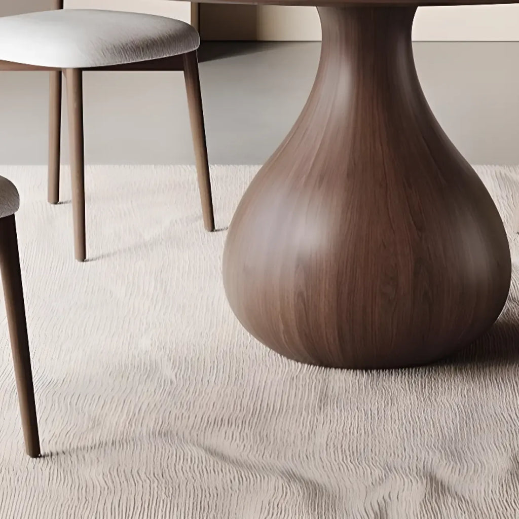 Scandinavian Brown Grey Round Dining Table with Pedestal