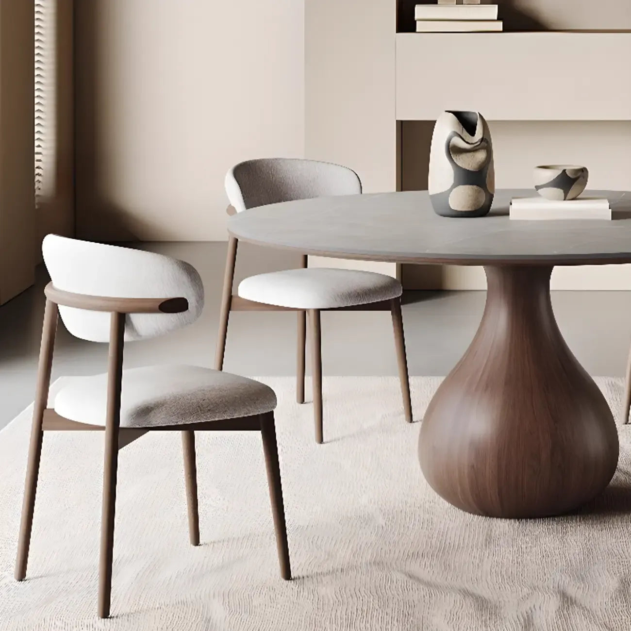 Scandinavian Brown Grey Round Dining Table with Pedestal