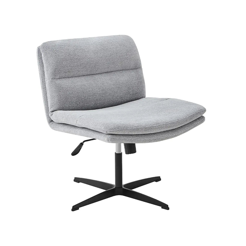 Beige Leather Armless Swivel Wide Office Chair