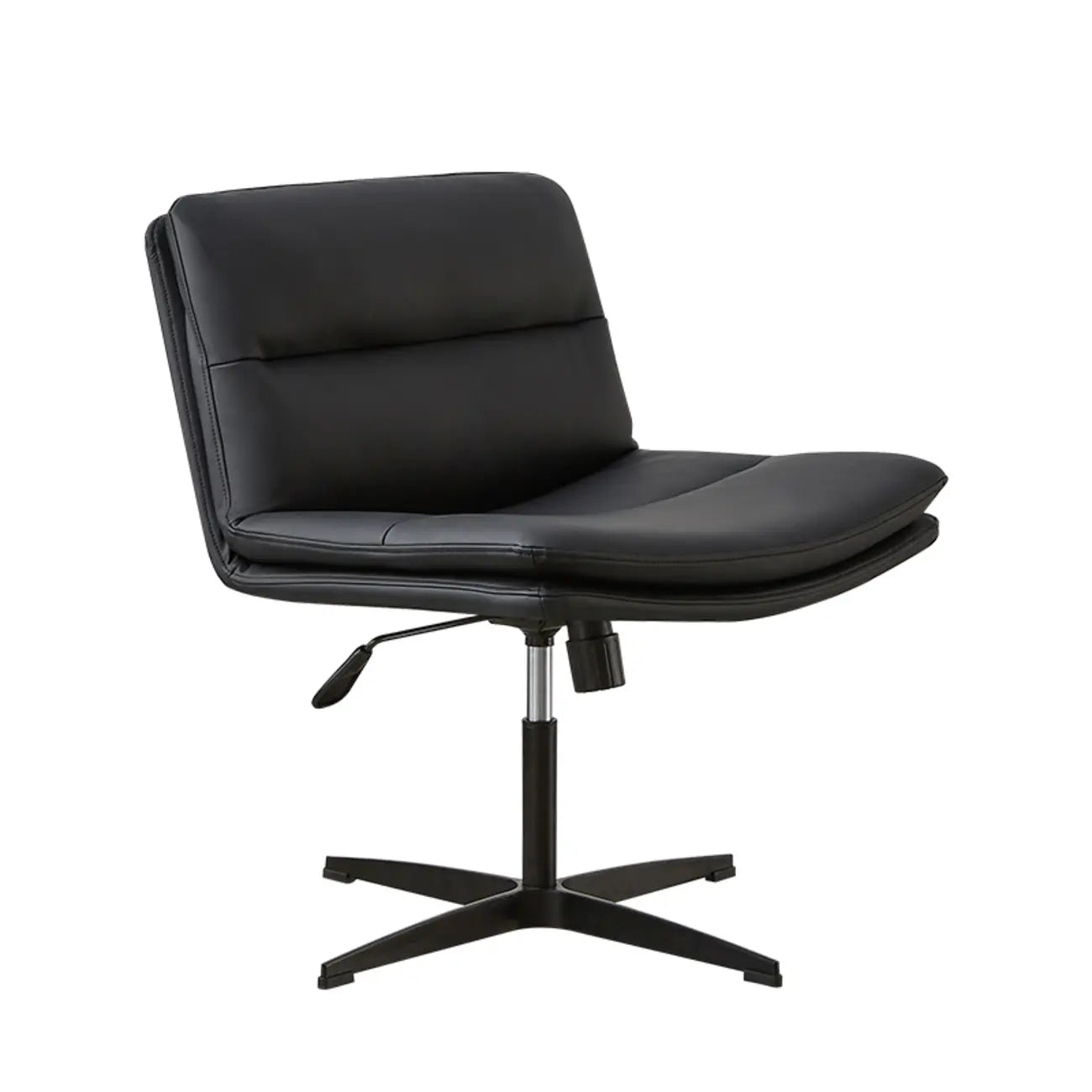 Beige Leather Armless Swivel Wide Office Chair