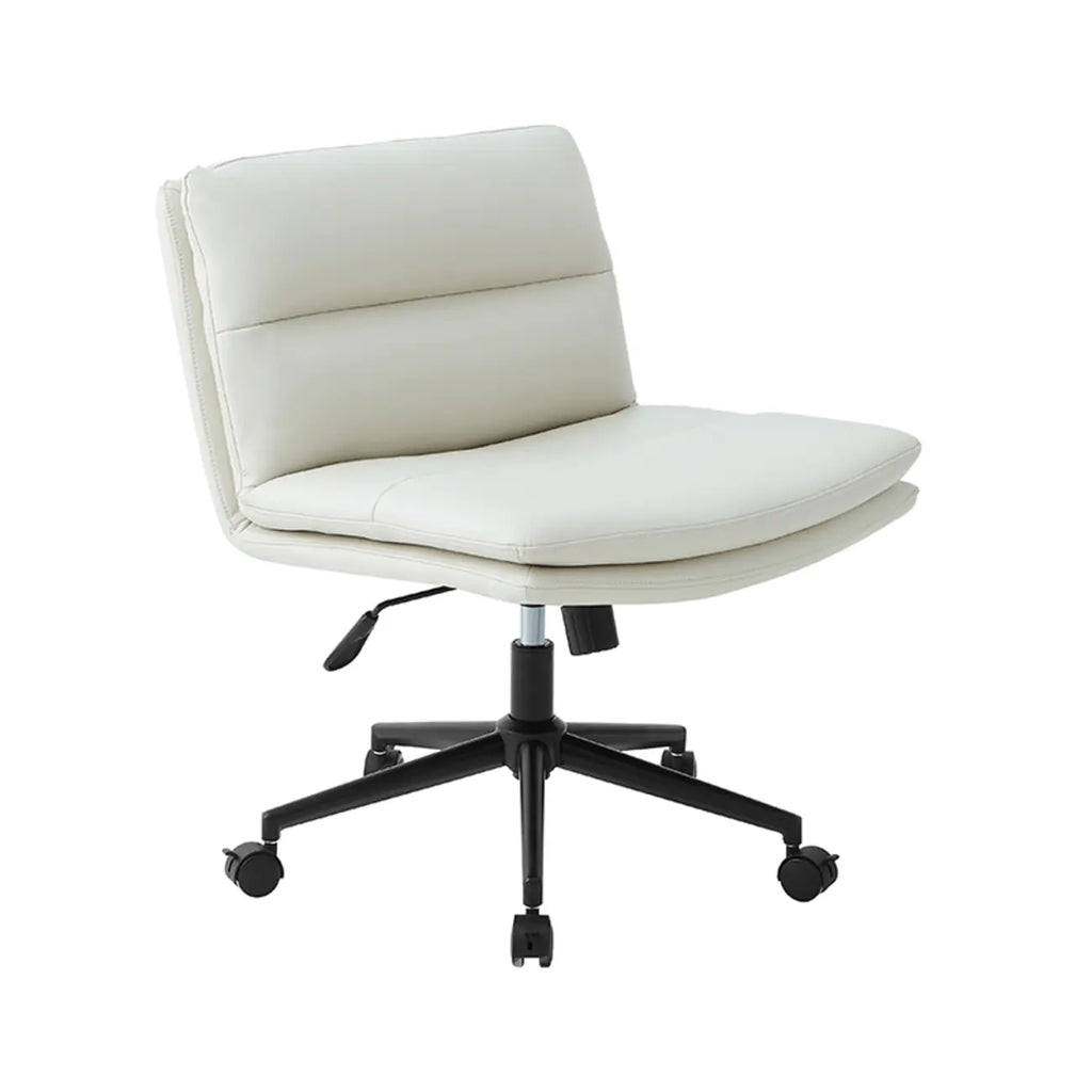 Beige Leather Armless Swivel Wide Office Chair