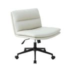 Beige Leather Armless Swivel Wide Office Chair