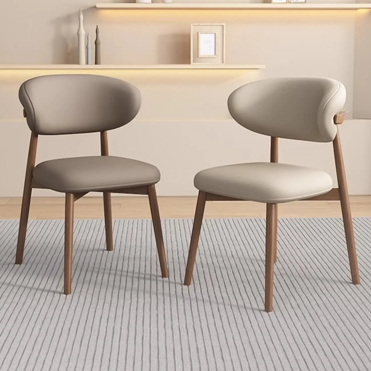 Modern Leather Wood Dining Chair Set of 2