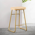 Natural Wood Saddle Seat Backless Counter Bar Stools