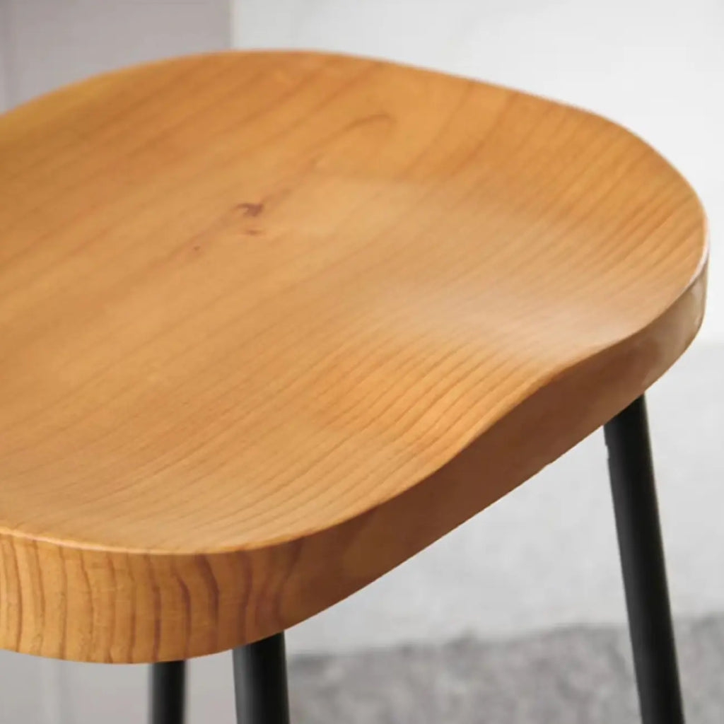 Natural Wood Saddle Seat Backless Counter Bar Stools