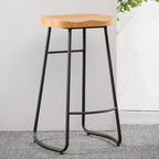Natural Wood Saddle Seat Backless Counter Bar Stools